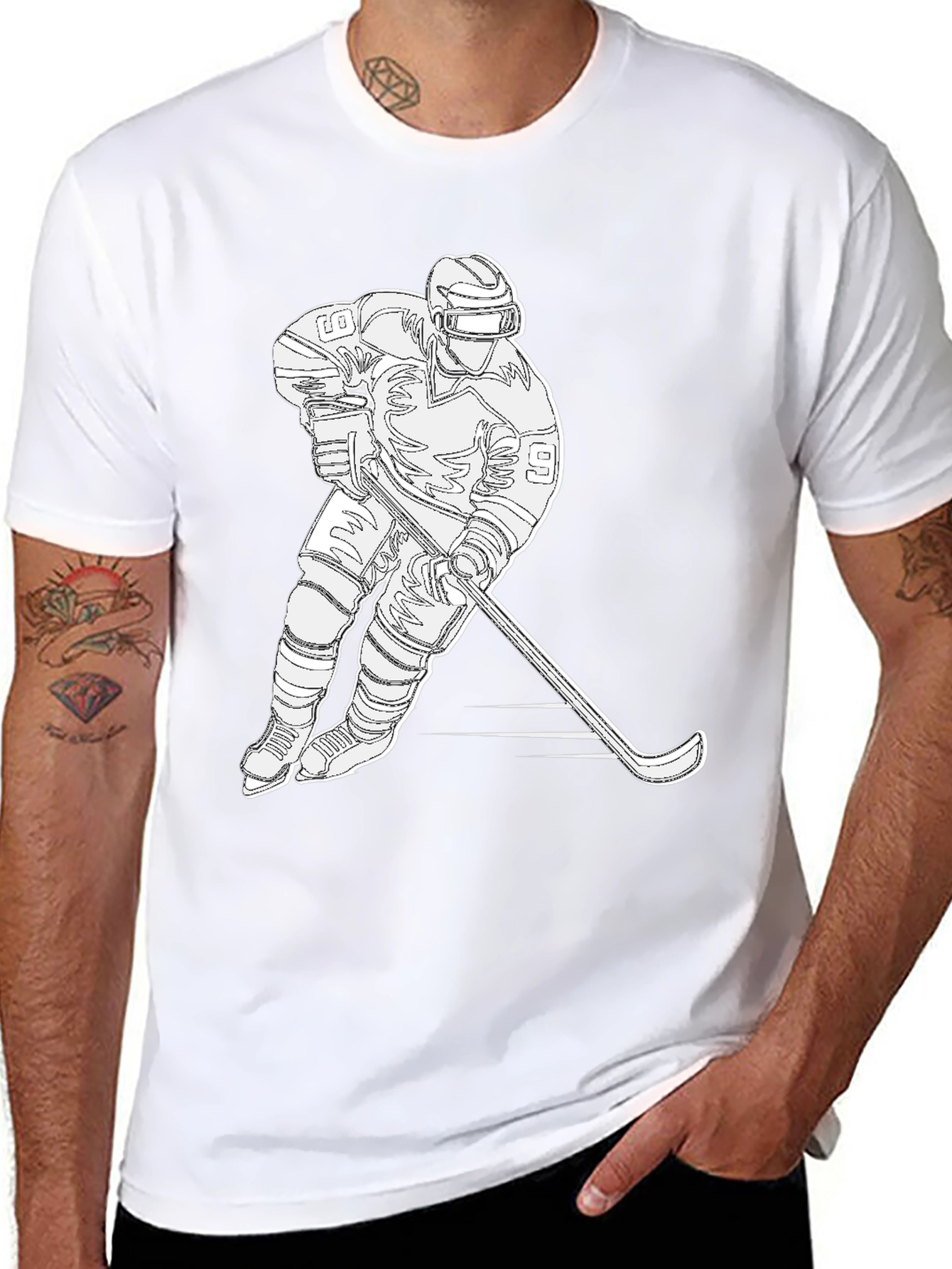Hockey Player Graphic T-Shirt - Black