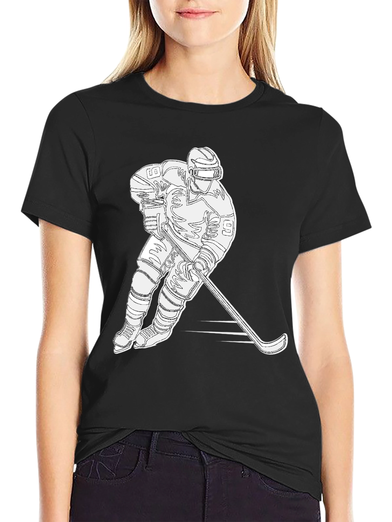 Hockey Player Graphic T-Shirt - Black
