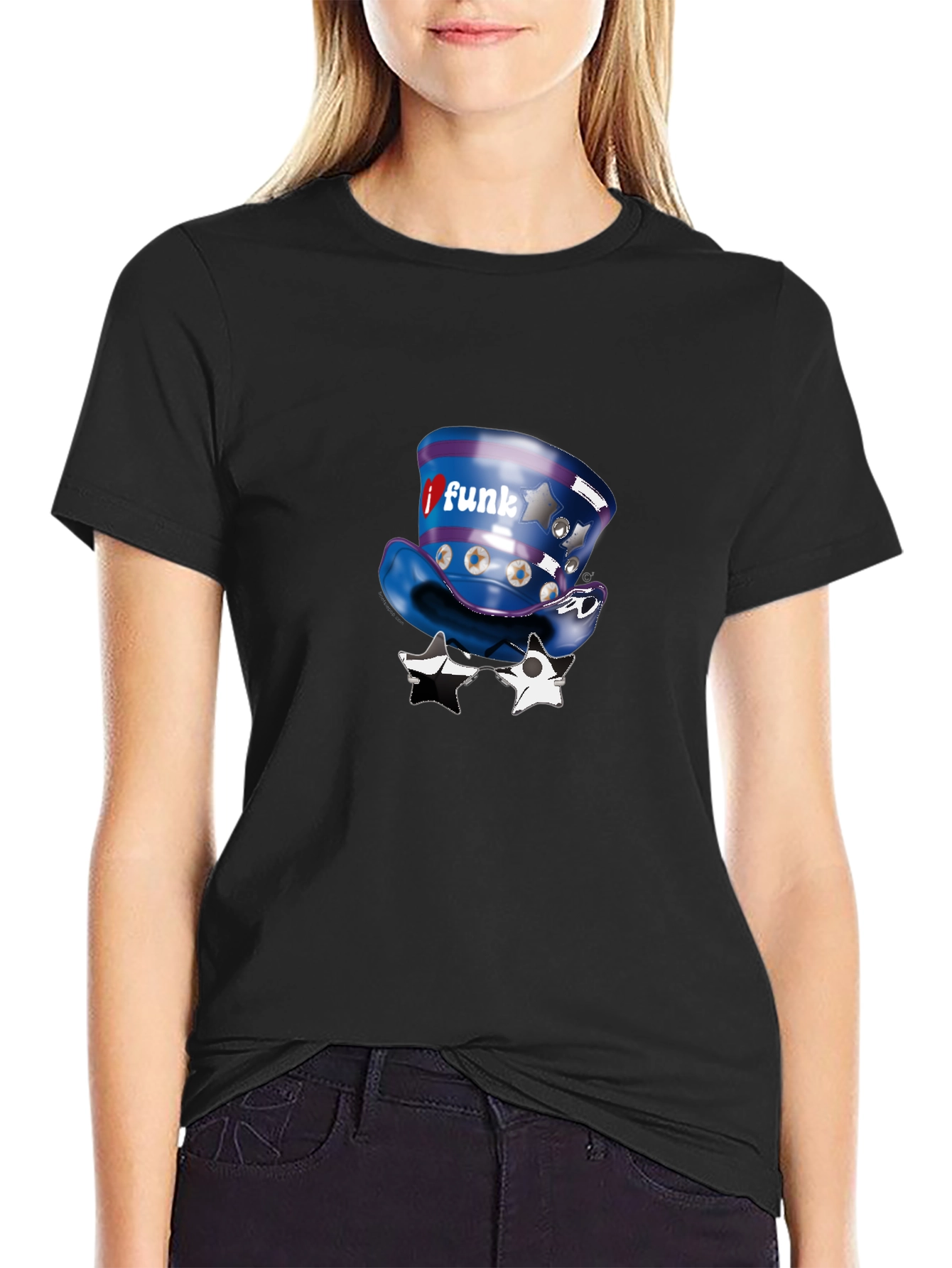 Funky Hat & Glasses Black Graphic Tee