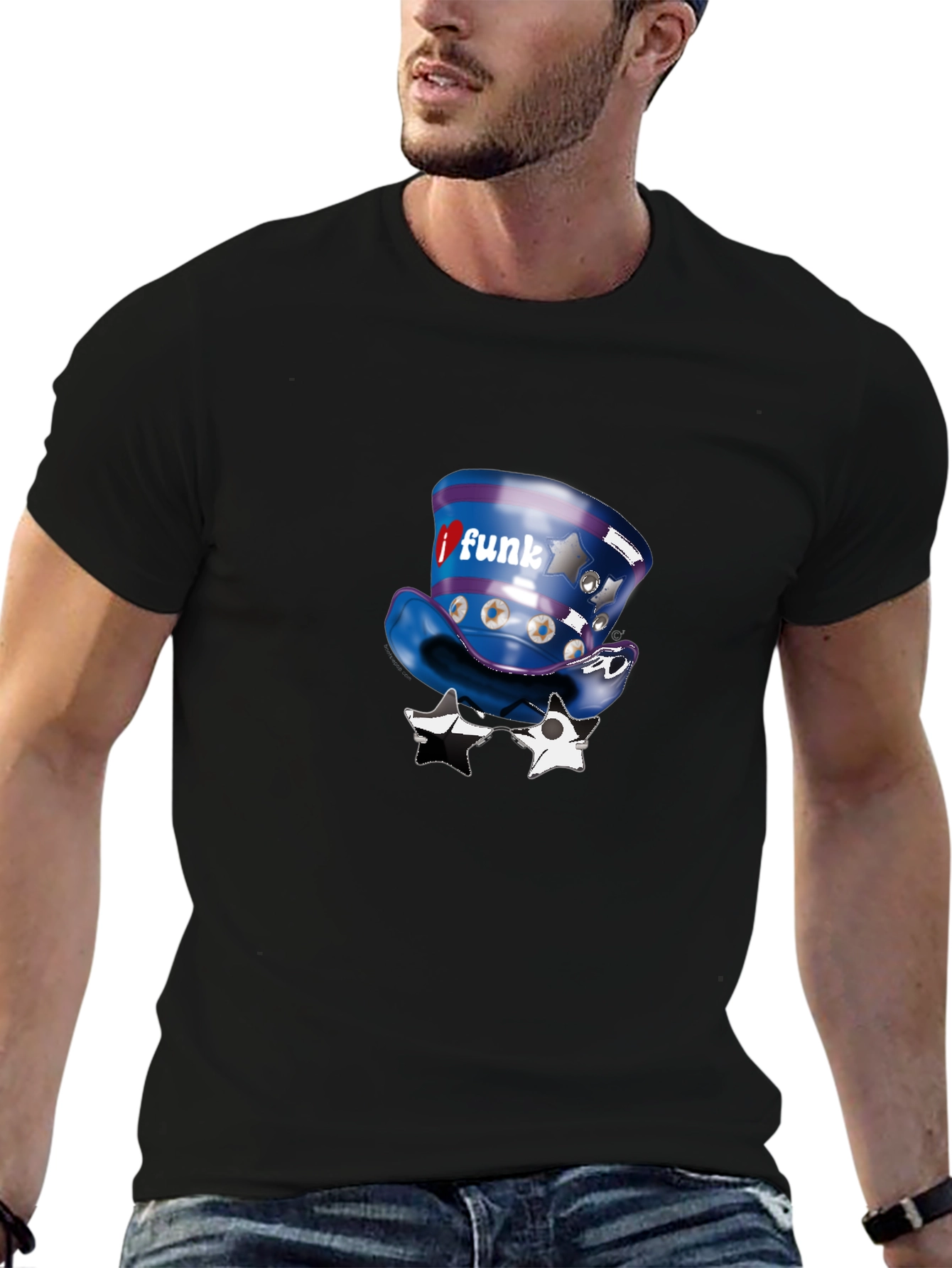 Funky Hat & Glasses Black Graphic Tee