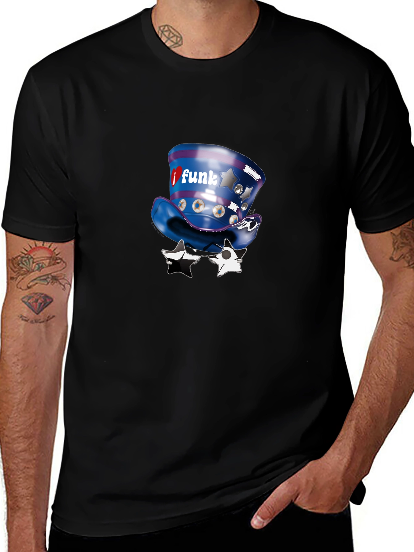 Funky Hat & Glasses Black Graphic Tee