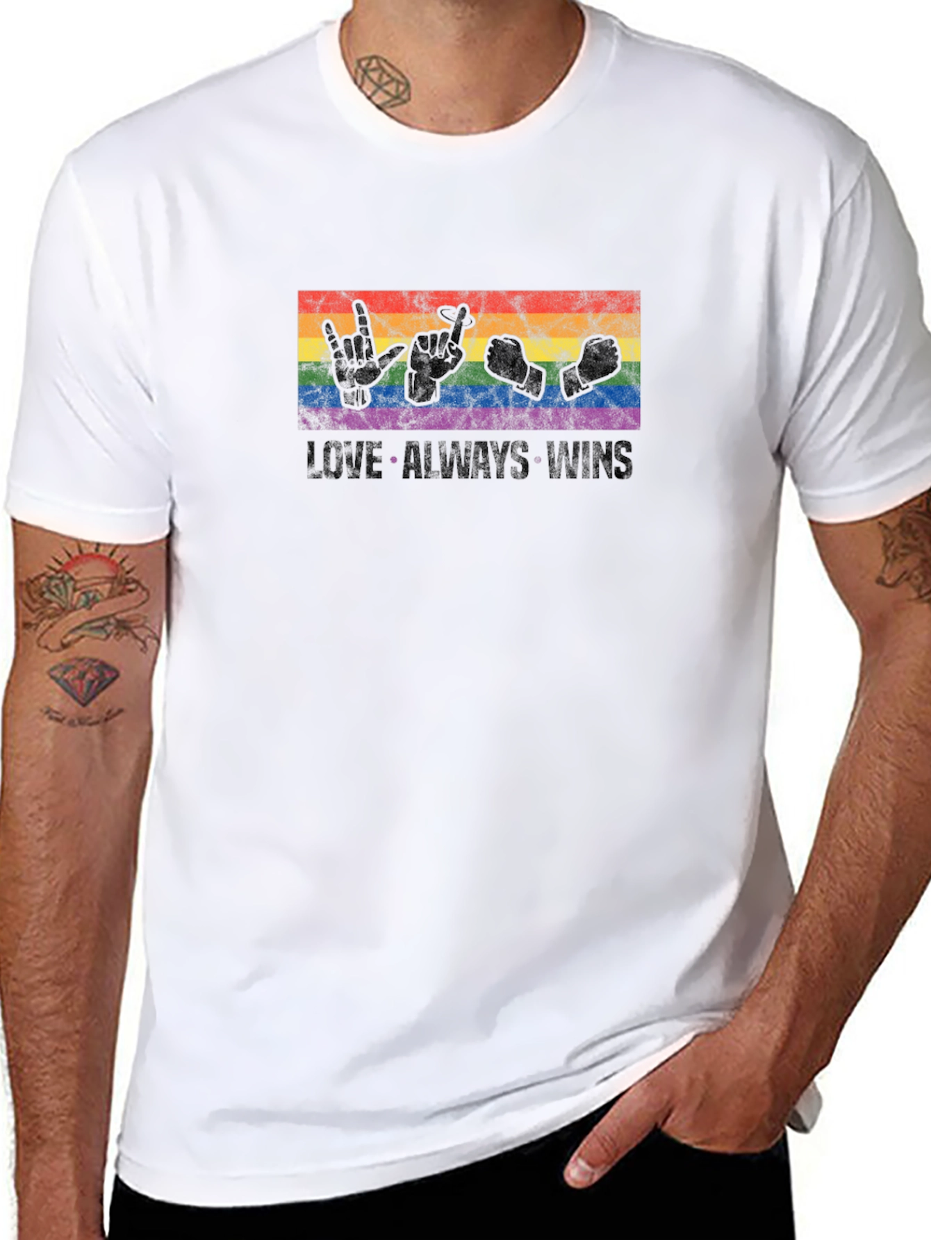 Love Wins T-Shirt LGBT Pride Sign Language Black Tee