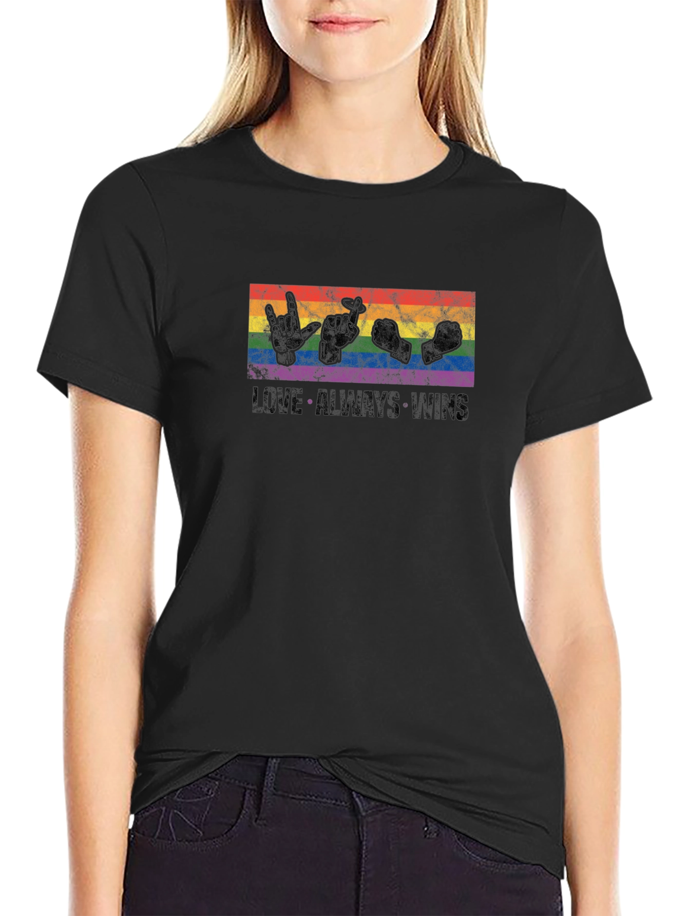 Love Wins T-Shirt LGBT Pride Sign Language Black Tee