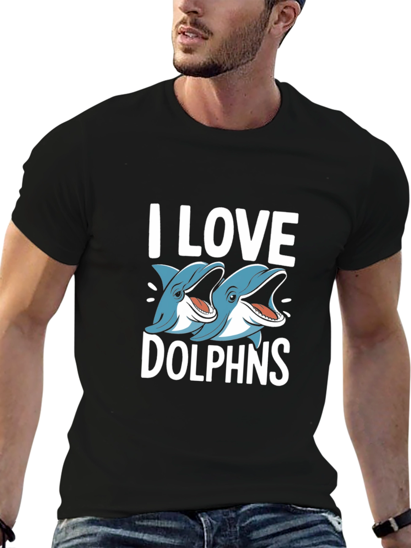 I Love Dolphins Black Graphic Tee