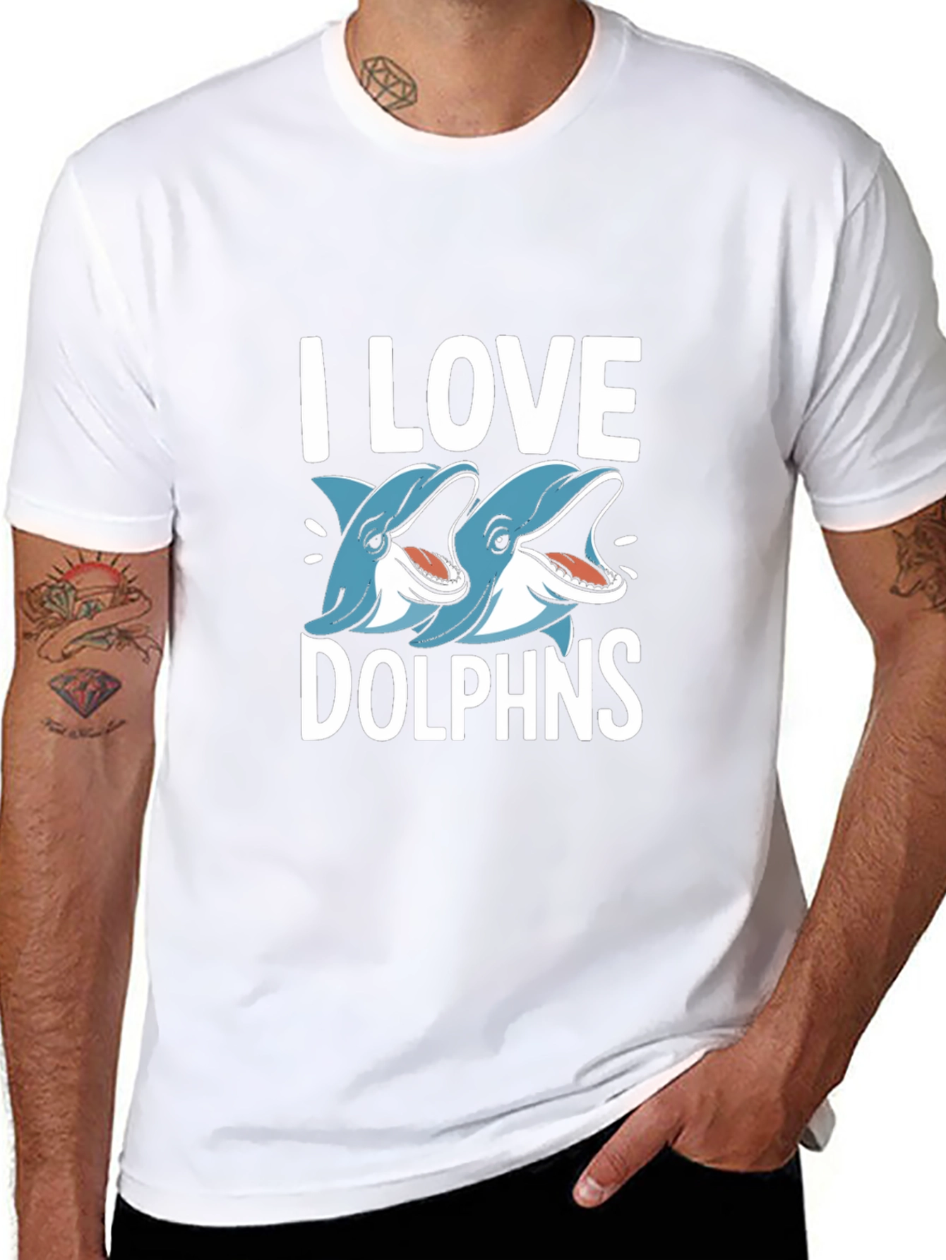 I Love Dolphins Black Graphic Tee