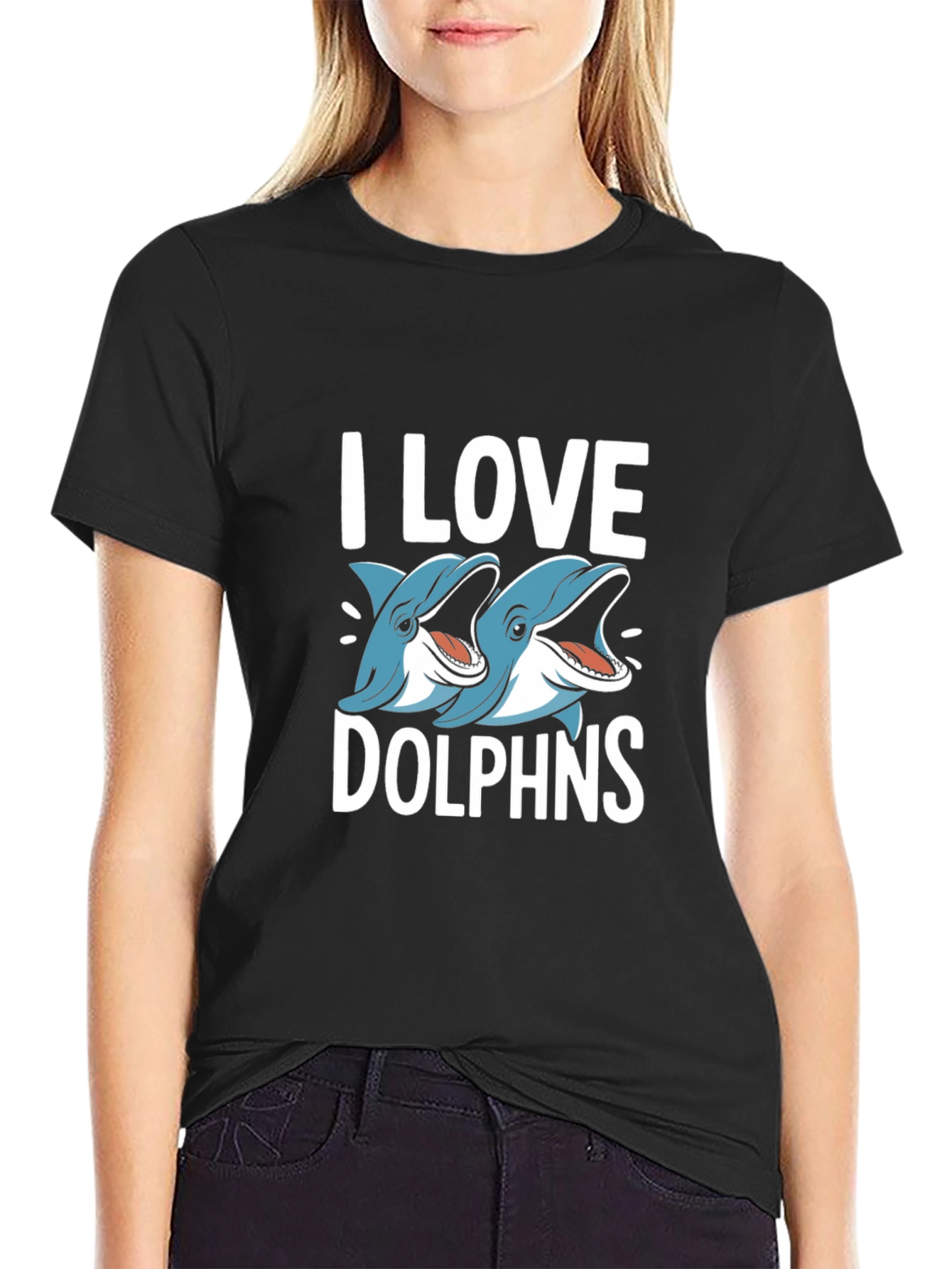 I Love Dolphins Black Graphic Tee