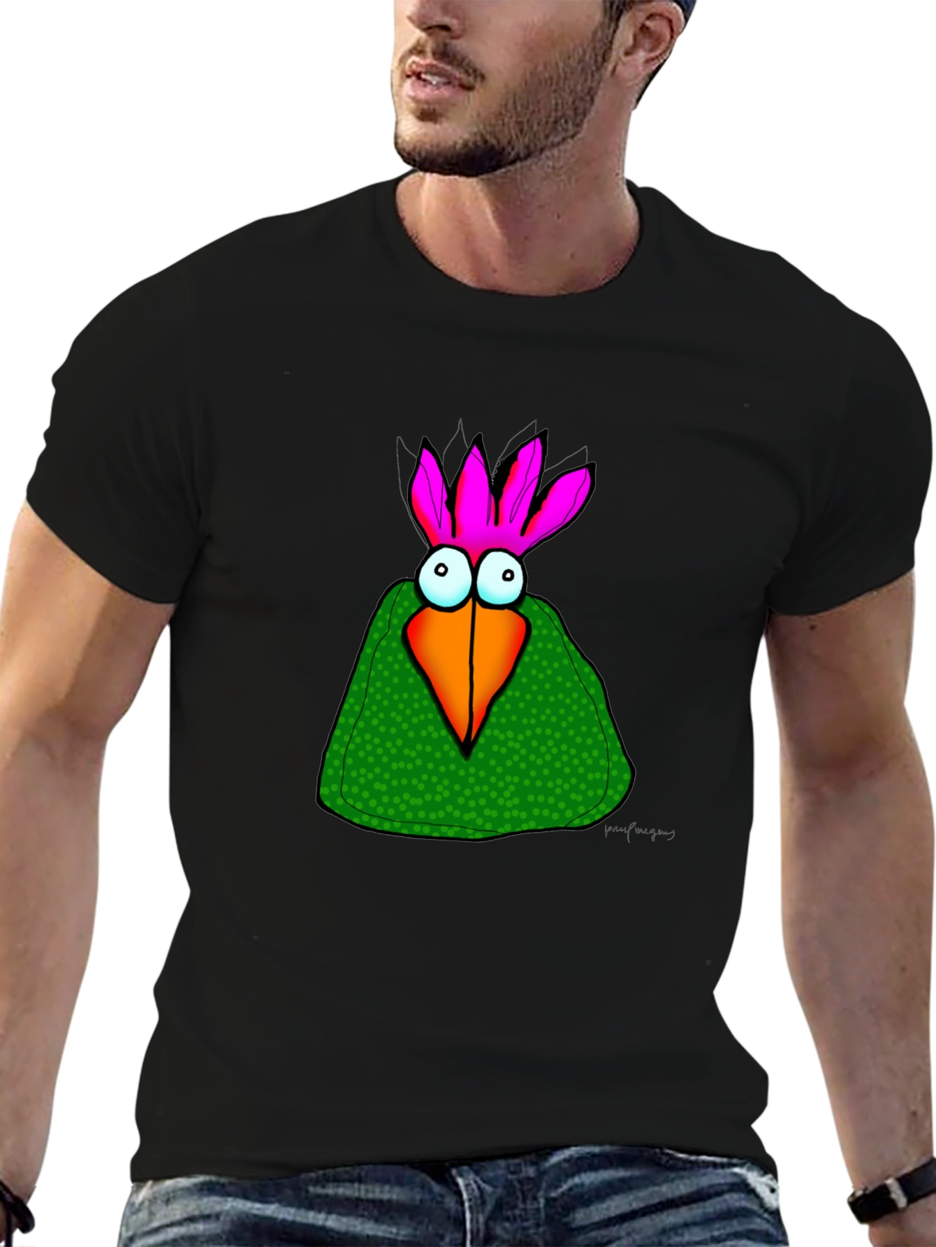 Cartoon Bird Graphic Tee - Unisex Black T-Shirt
