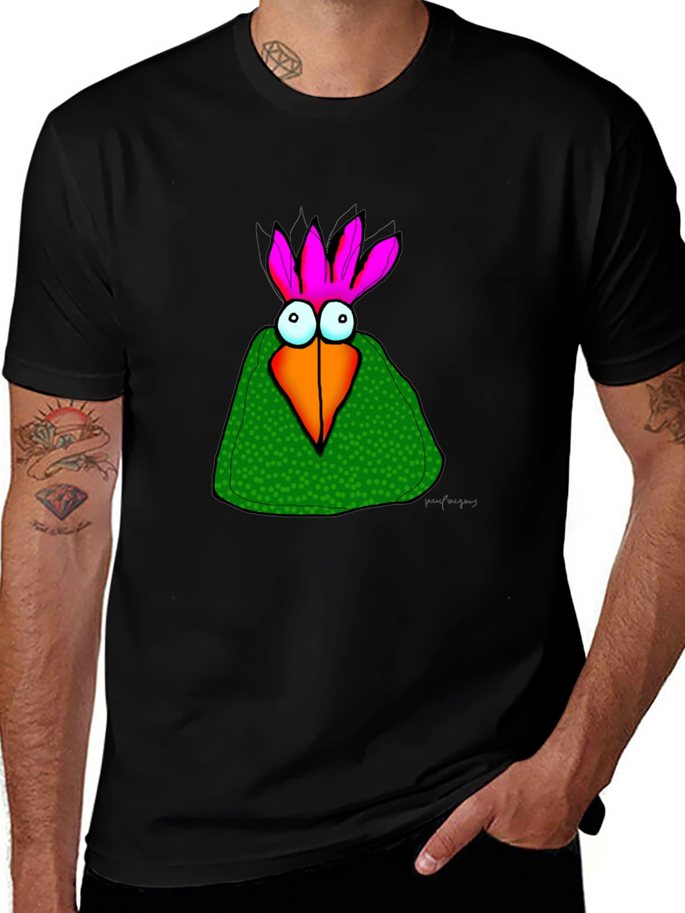 Cartoon Bird Graphic Tee - Unisex Black T-Shirt