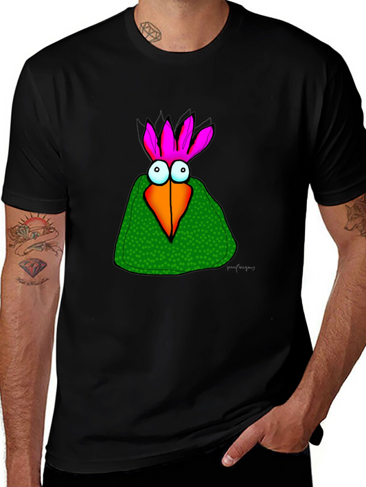 Cartoon Bird Graphic Tee - Unisex Black T-Shirt