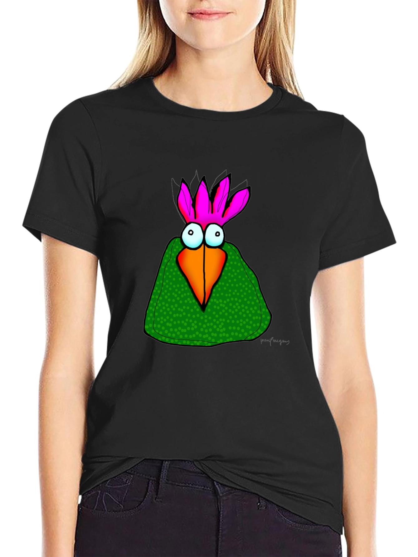 Cartoon Bird Graphic Tee - Unisex Black T-Shirt