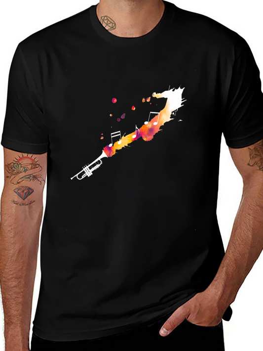 Musical Trumpet Graphic Tee - Black Cotton T-Shirt