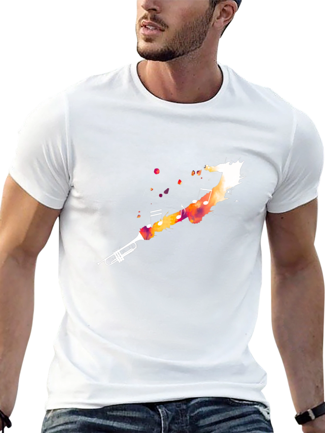Musical Trumpet Graphic Tee - Black Cotton T-Shirt