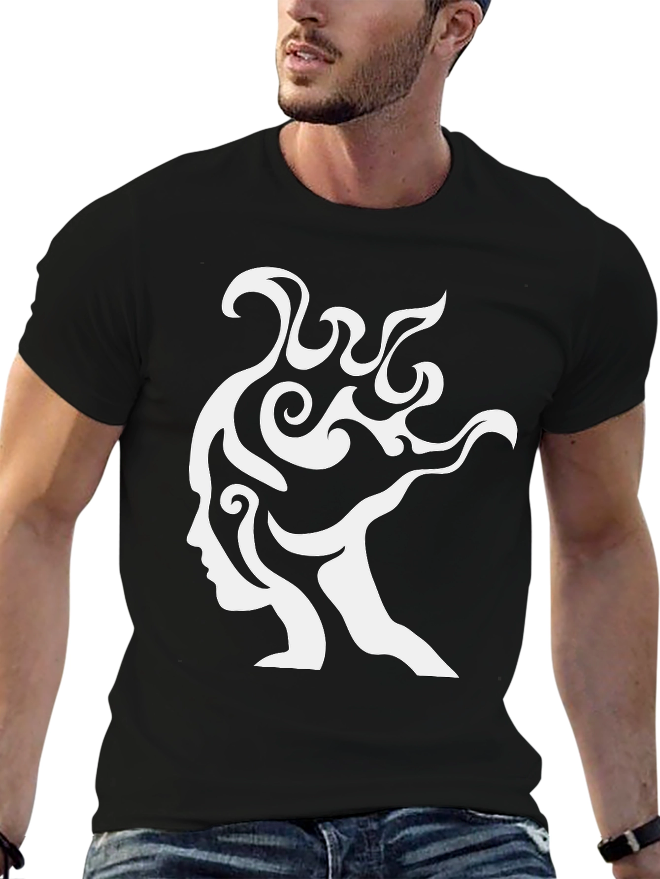 Abstract Silhouette Graphic Tee - Modern Black T-Shirt