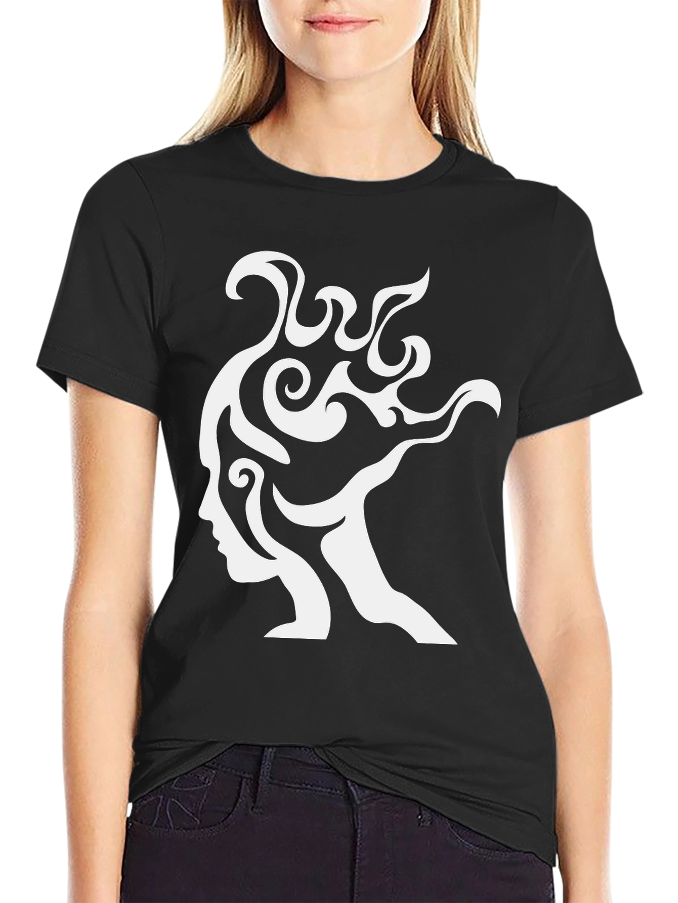 Abstract Silhouette Graphic Tee - Modern Black T-Shirt