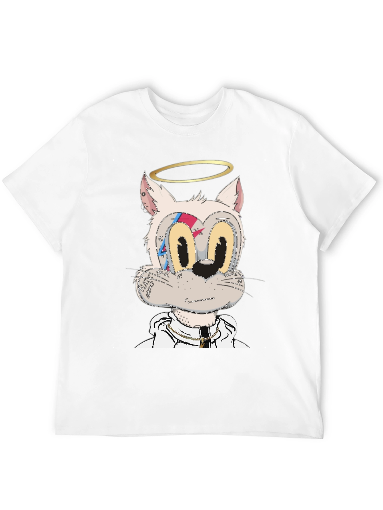 Cartoon Cat Graphic T-Shirt - Black
