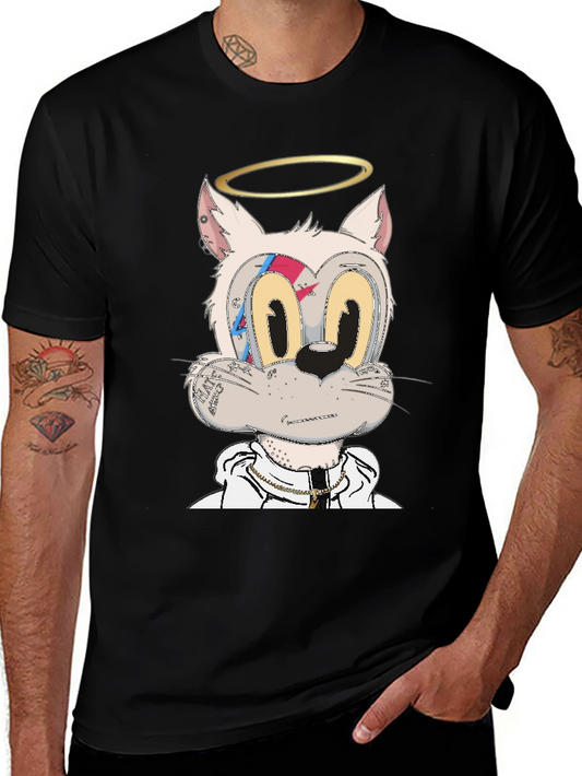 Cartoon Cat Graphic T-Shirt - Black