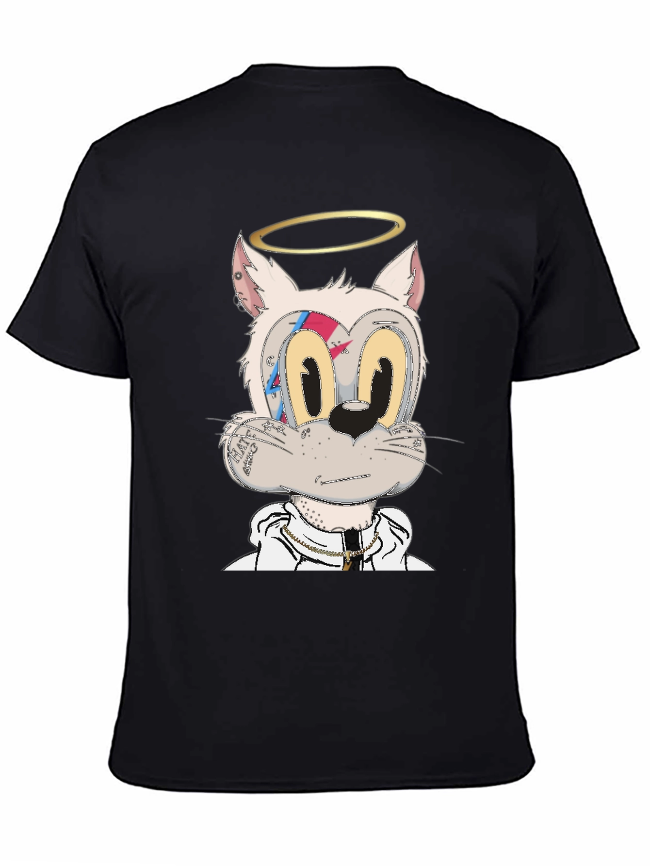 Cartoon Cat Graphic T-Shirt - Black