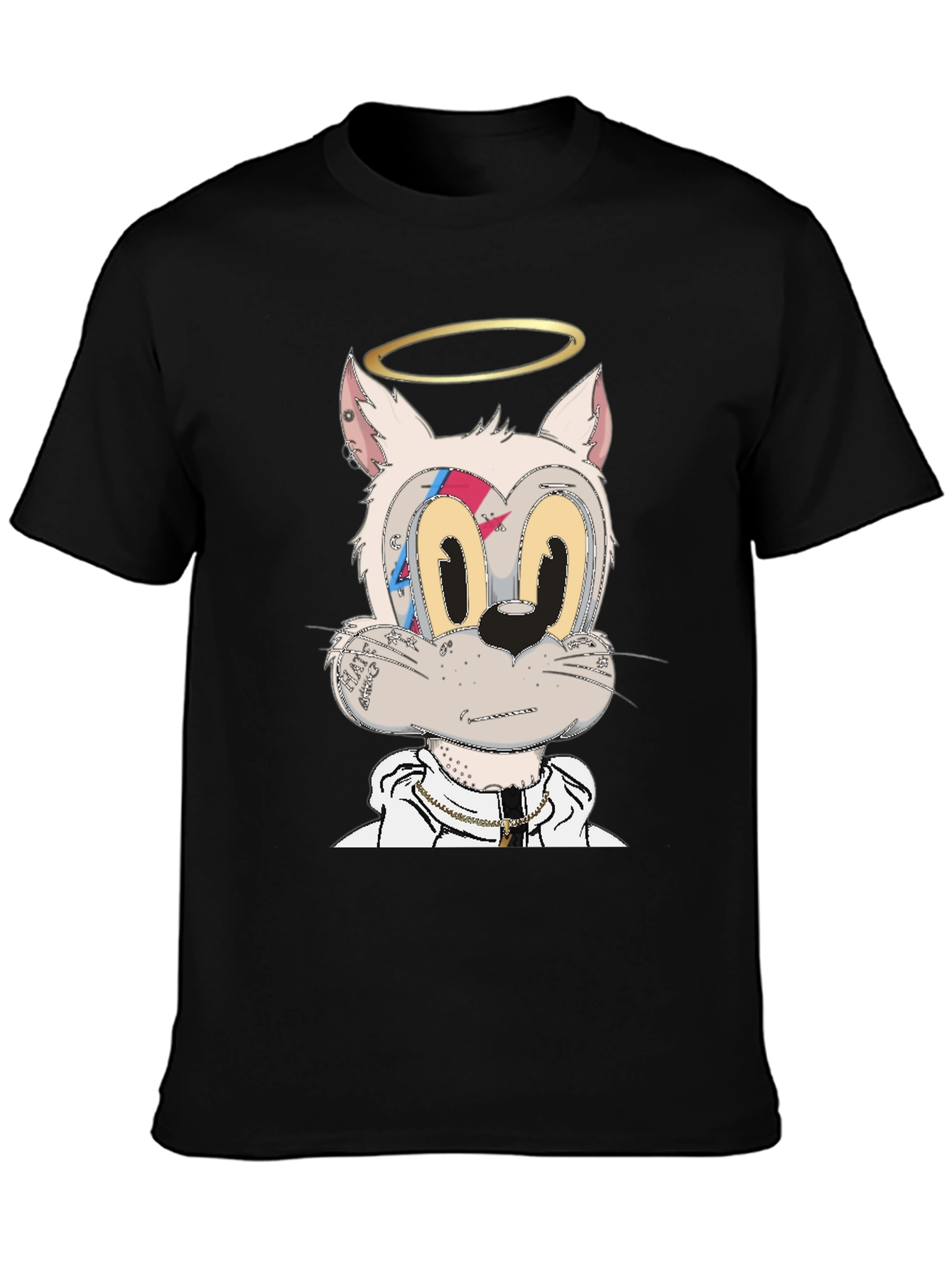 Cartoon Cat Graphic T-Shirt - Black