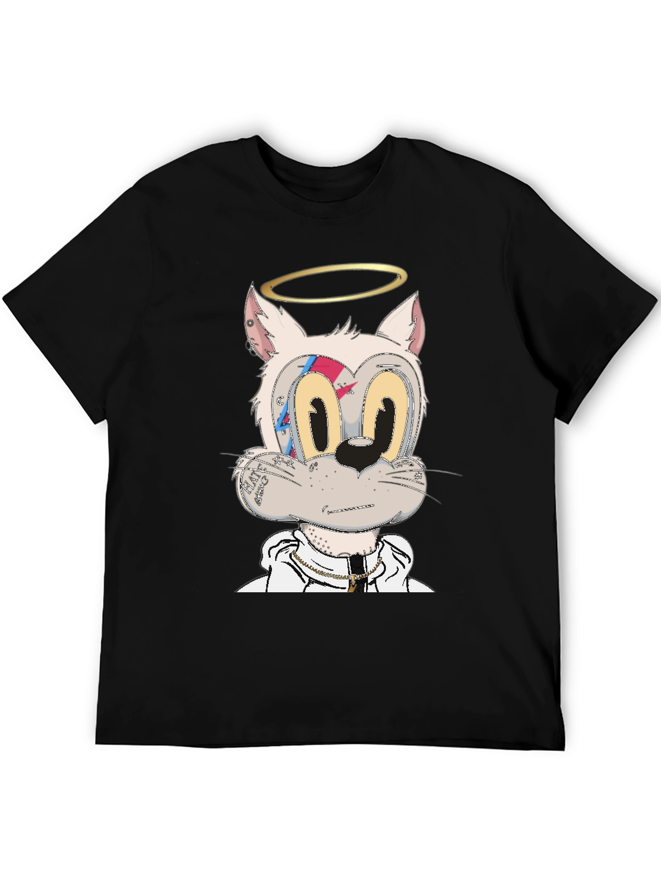 Cartoon Cat Graphic T-Shirt - Black