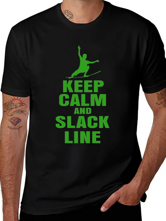 Keep Calm and Slack Line T-Shirt - Sporty Black Tee