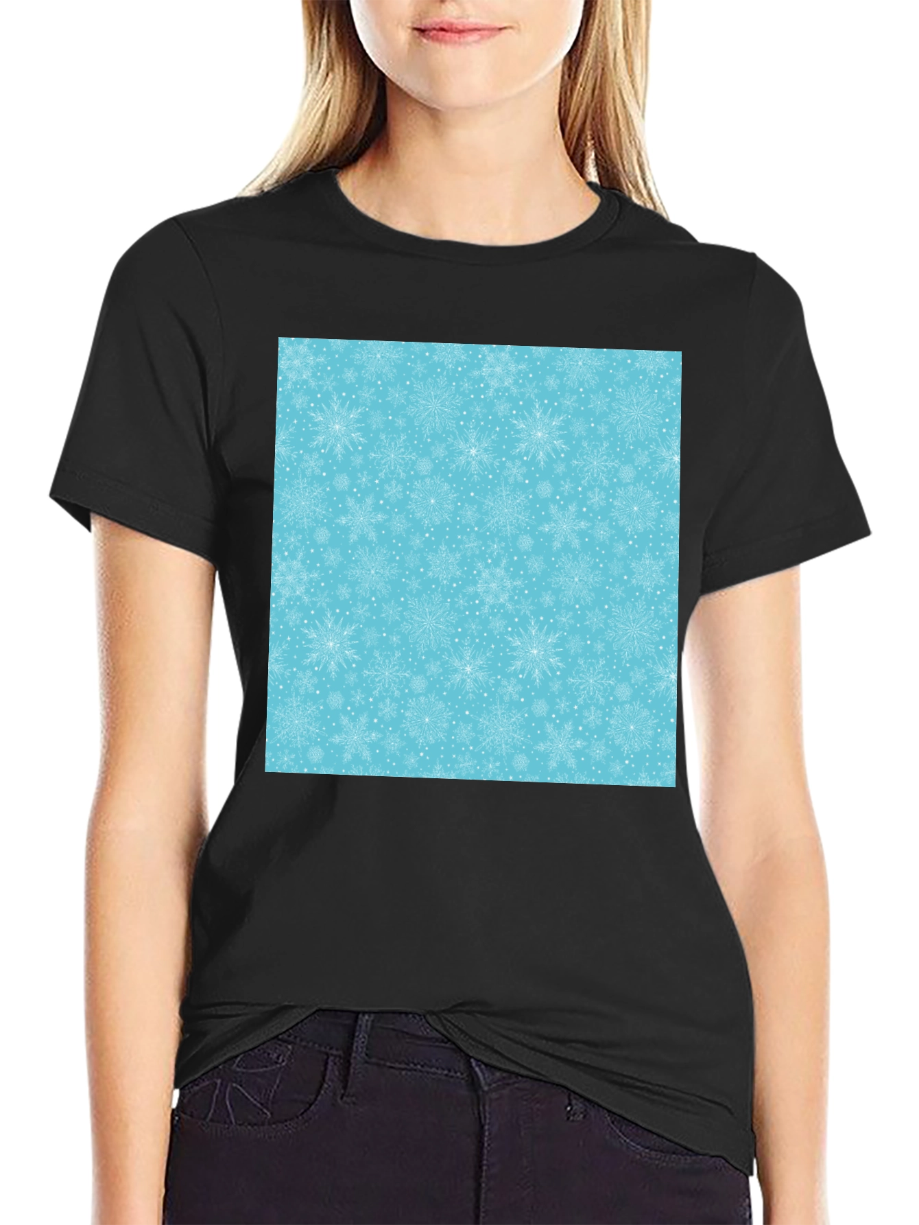 Snowflake Pattern Black Tee