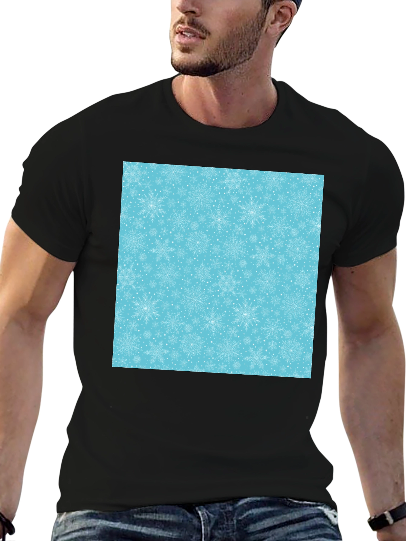Snowflake Pattern Black Tee