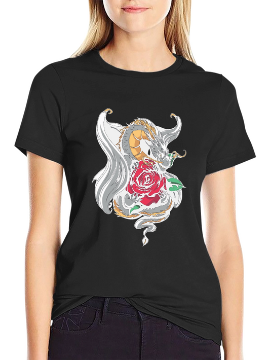 Dragon and Rose Graphic Tee - Black