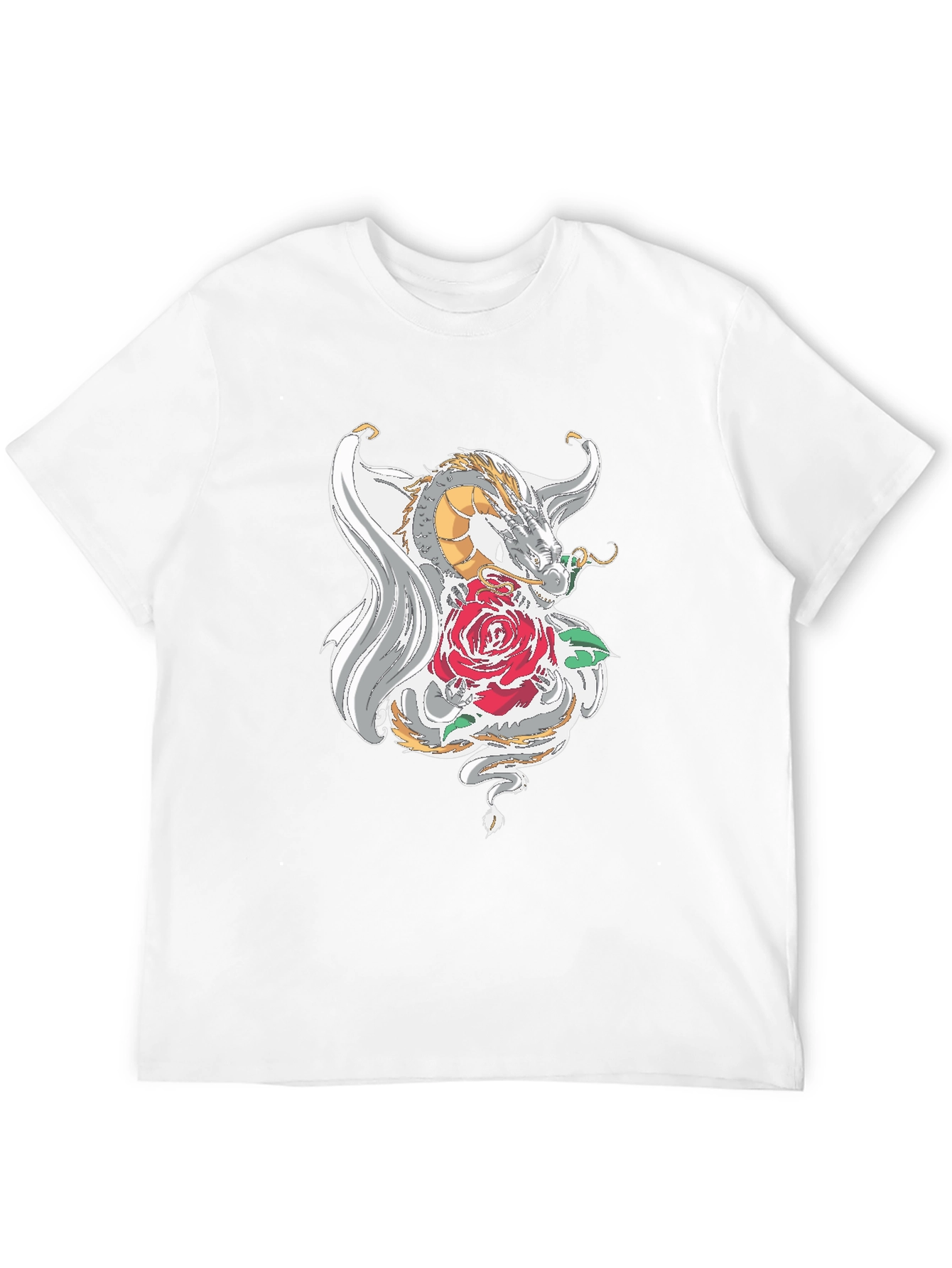 Dragon and Rose Graphic Tee - Black