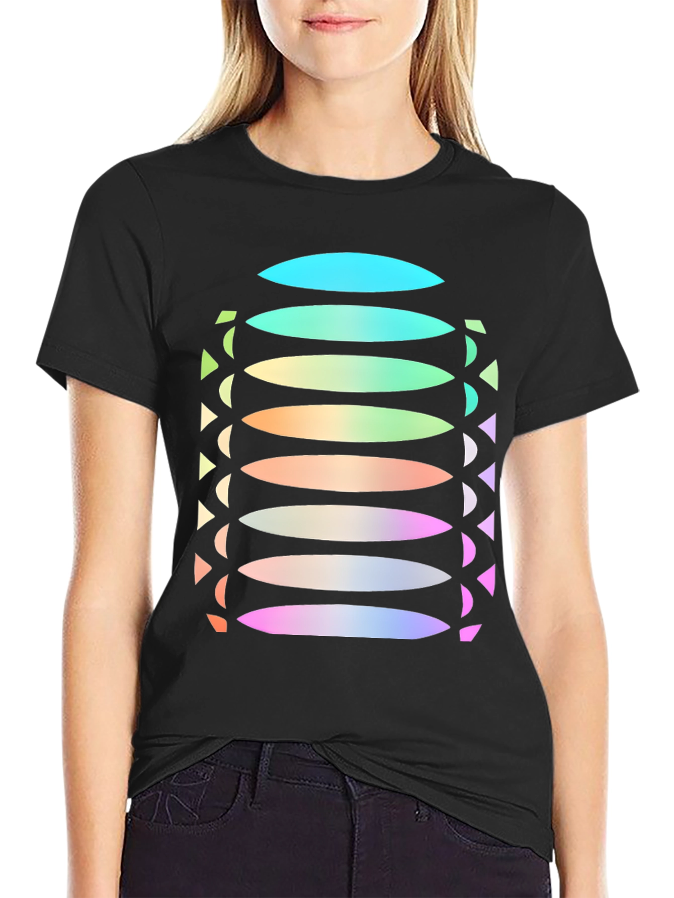 Abstract Gradient Disc Pattern Black Tee