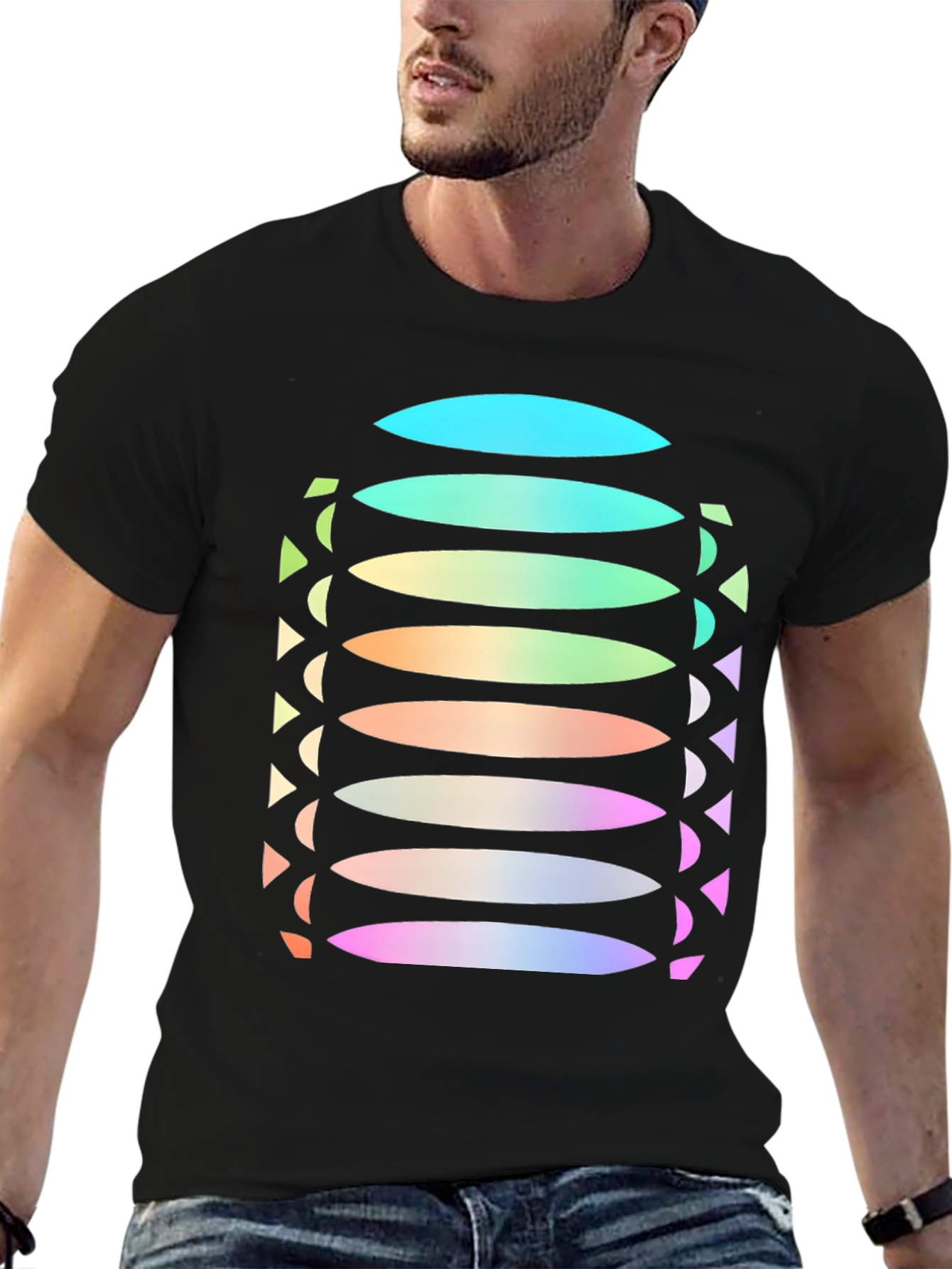 Abstract Gradient Disc Pattern Black Tee
