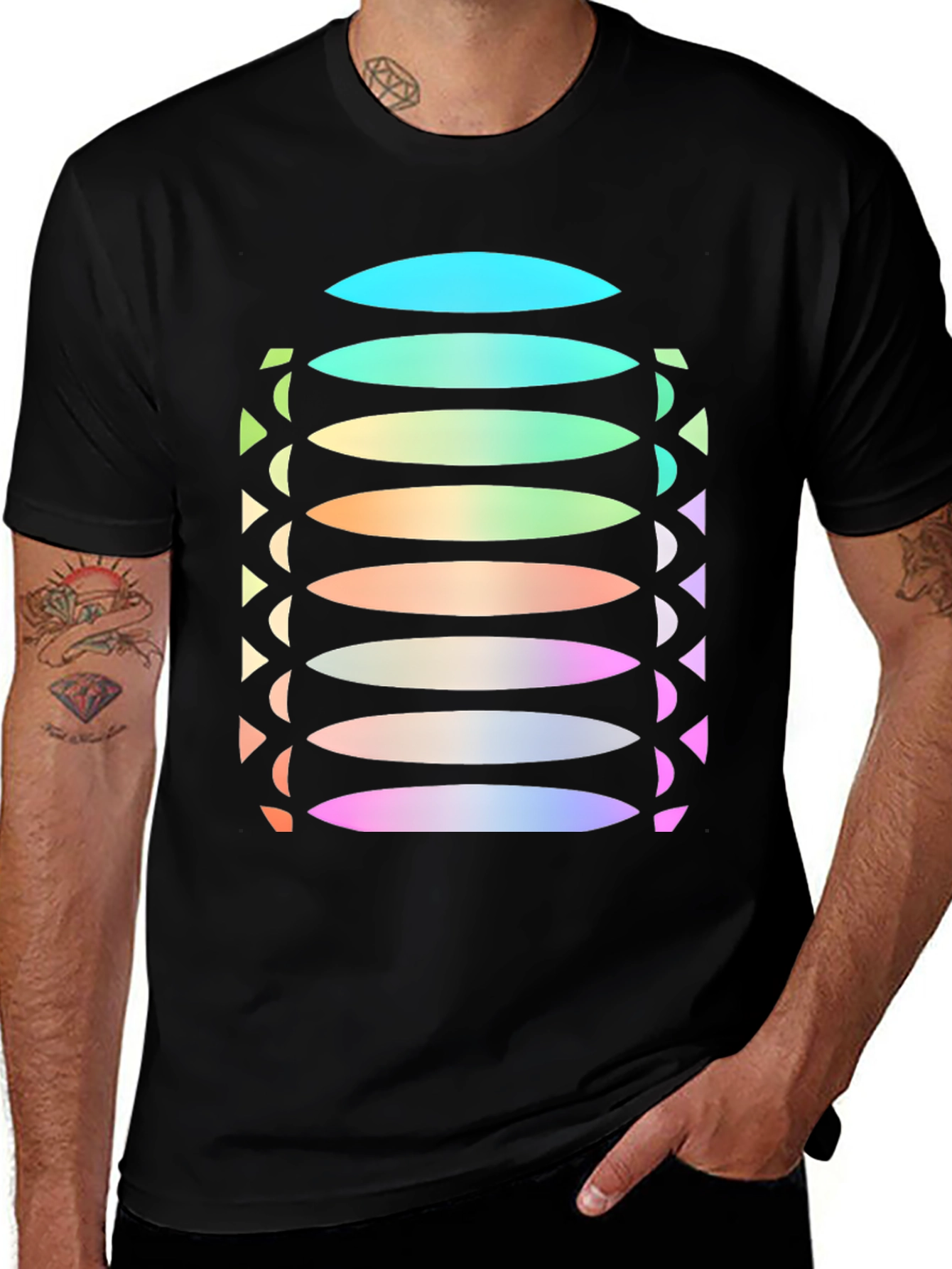 Abstract Gradient Disc Pattern Black Tee