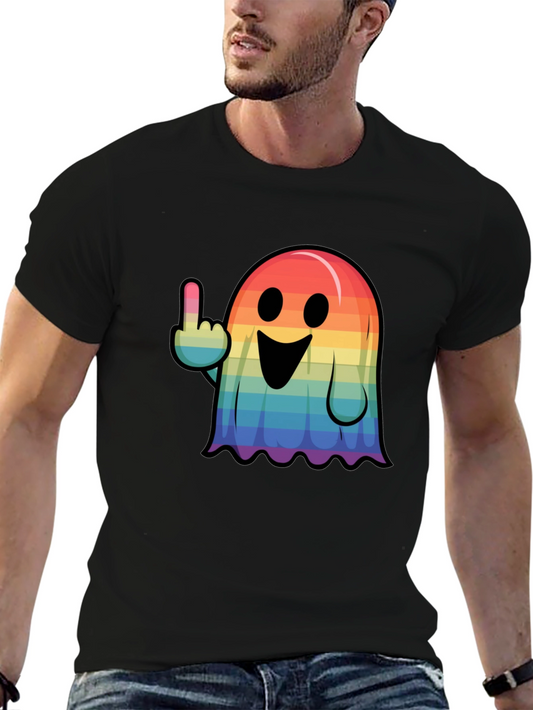 Rainbow Ghost Flipping The Bird Graphic Tee