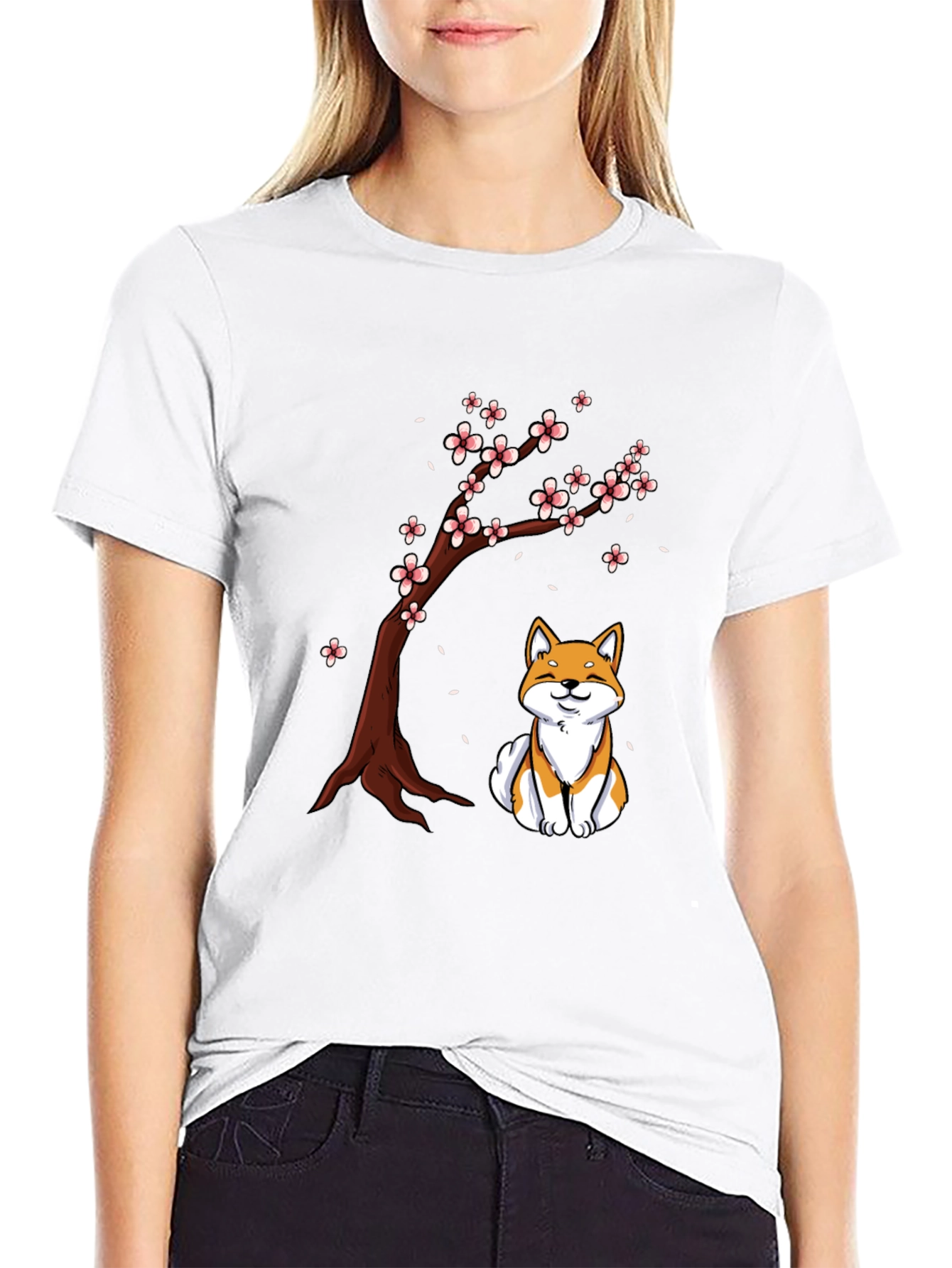 Shiba Inu Under Sakura Tree Graphic T-Shirt