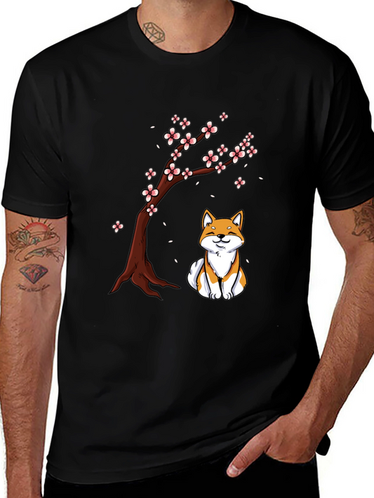 Shiba Inu Under Sakura Tree Graphic T-Shirt
