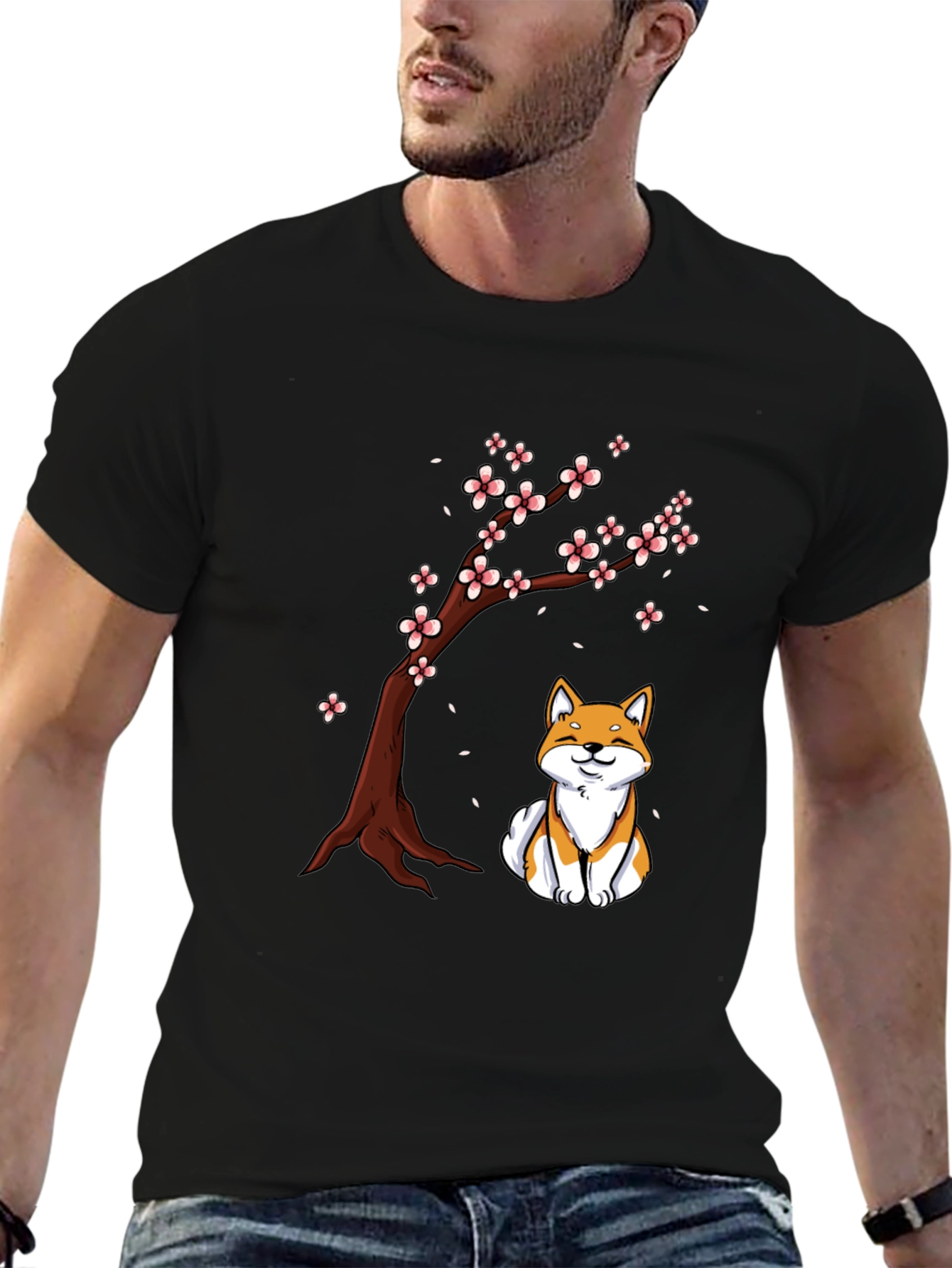 Shiba Inu Under Sakura Tree Graphic T-Shirt