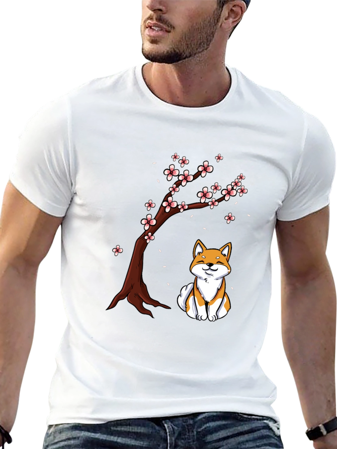 Shiba Inu Under Sakura Tree Graphic T-Shirt