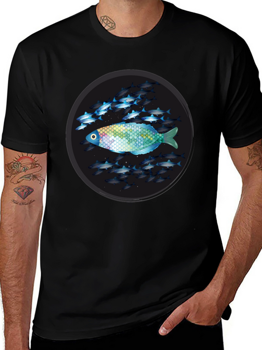 Unique Fish Design Black T-Shirt