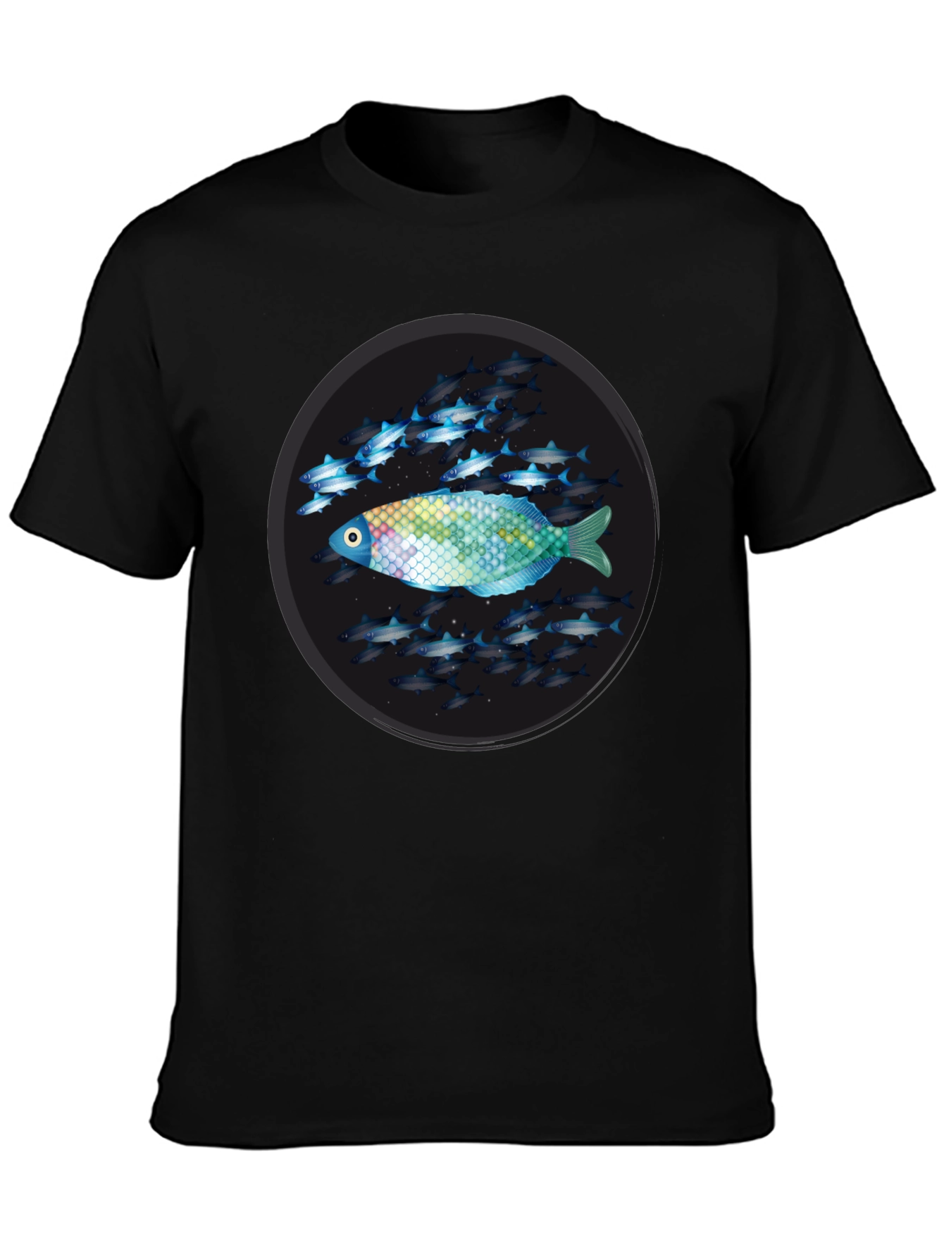 Unique Fish Design Black T-Shirt