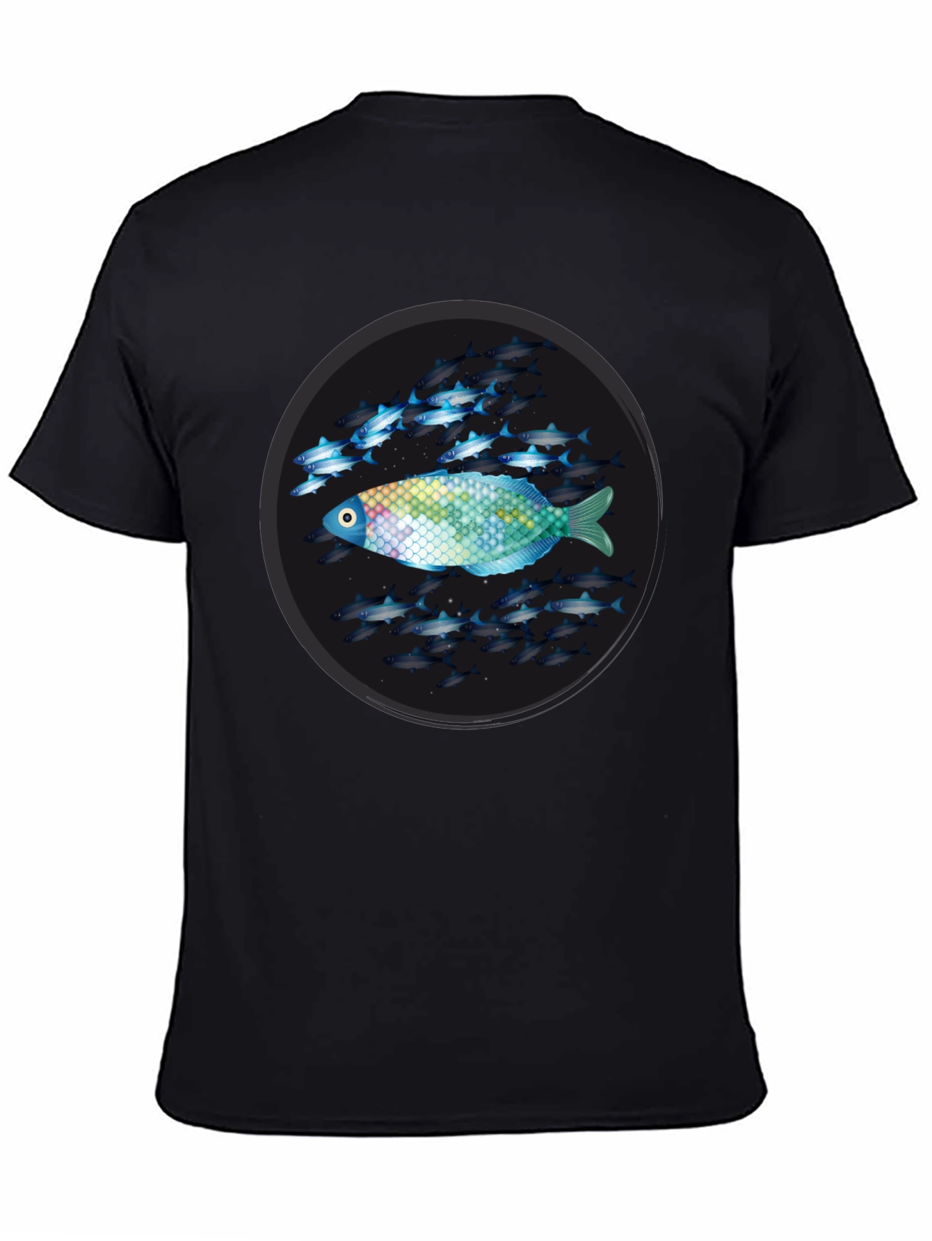 Unique Fish Design Black T-Shirt
