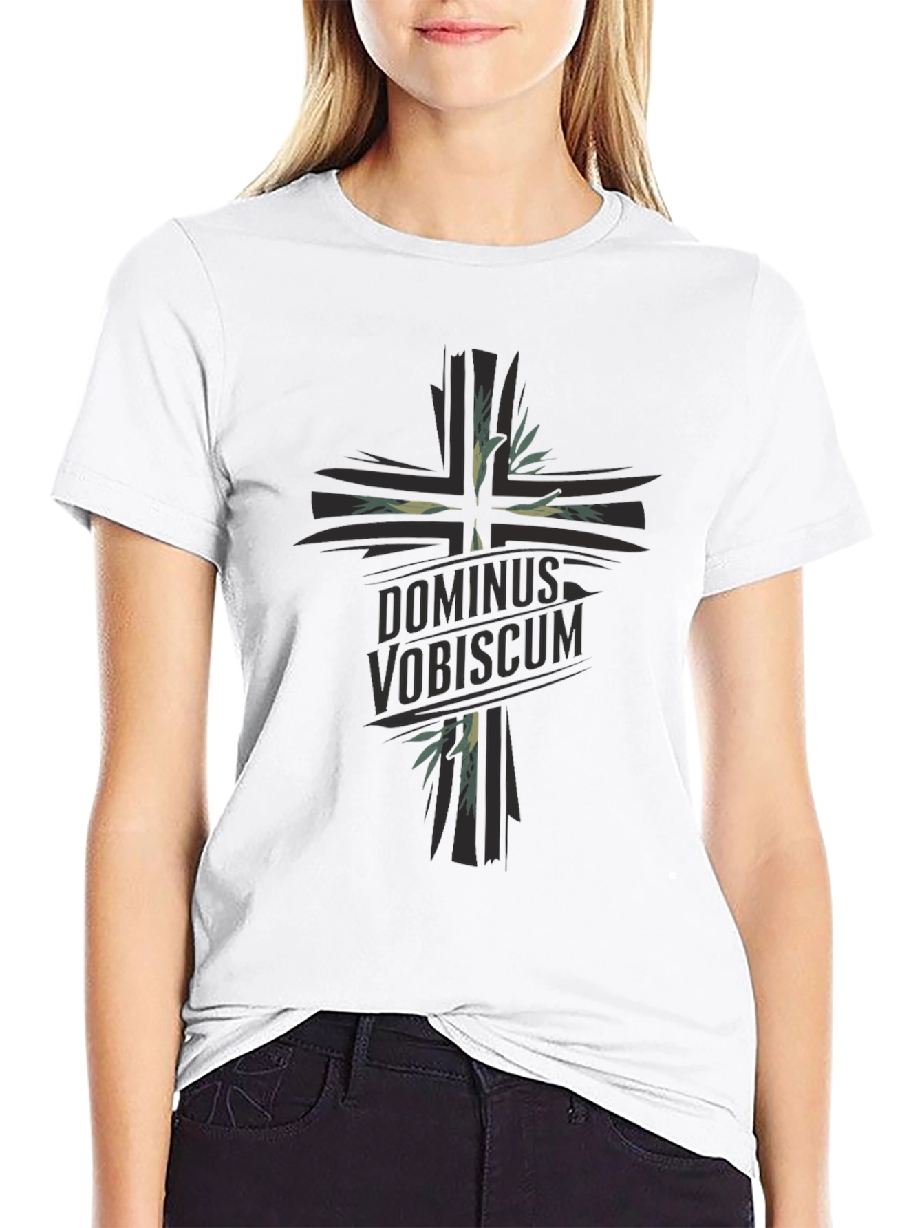 Dominus Vobiscum Cross Graphic T-Shirt - Black