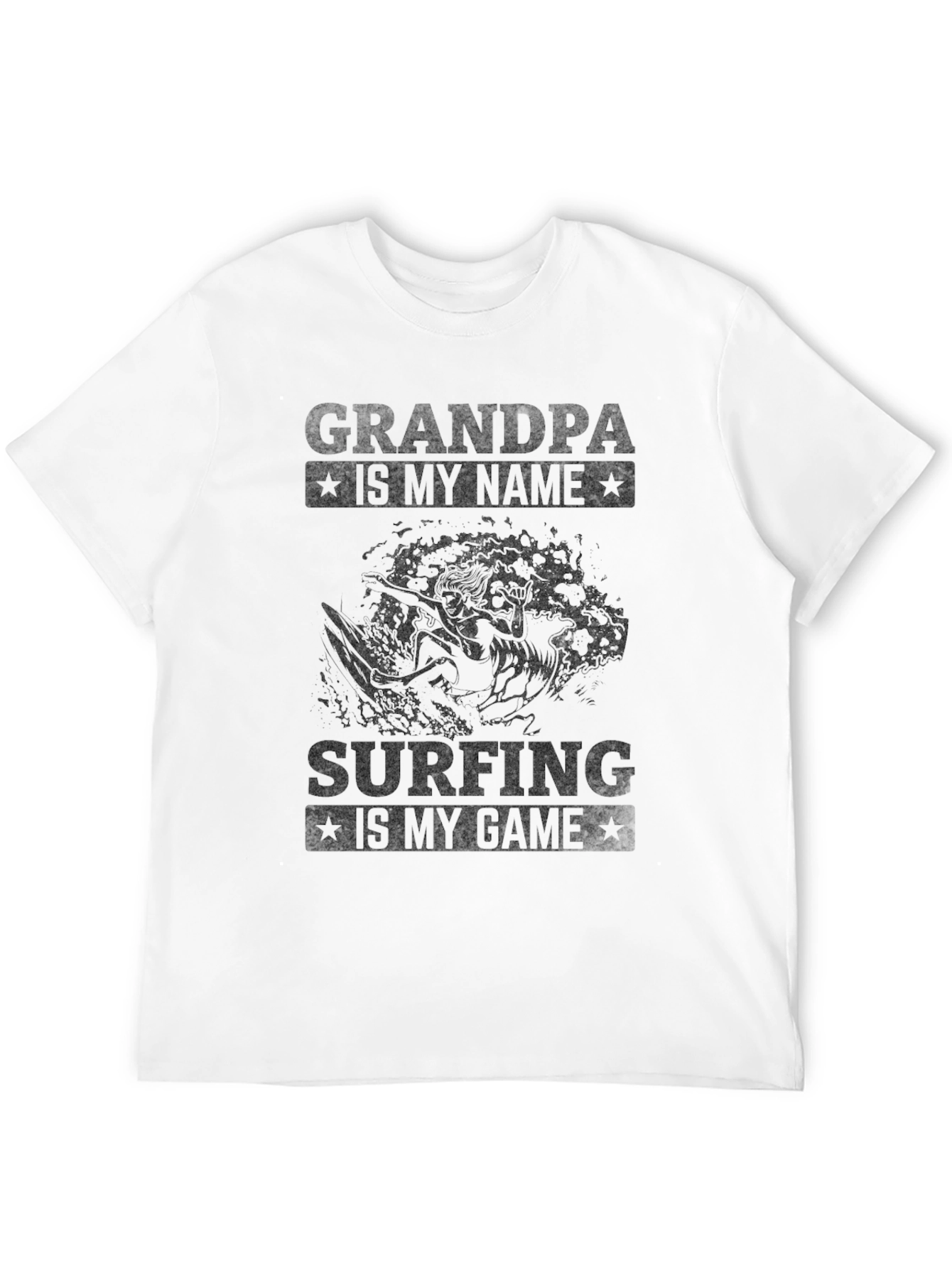 Grandpa Surfing T-Shirt - Black Cotton Tee