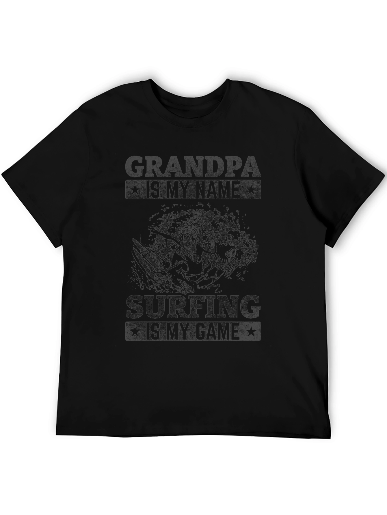 Grandpa Surfing T-Shirt - Black Cotton Tee