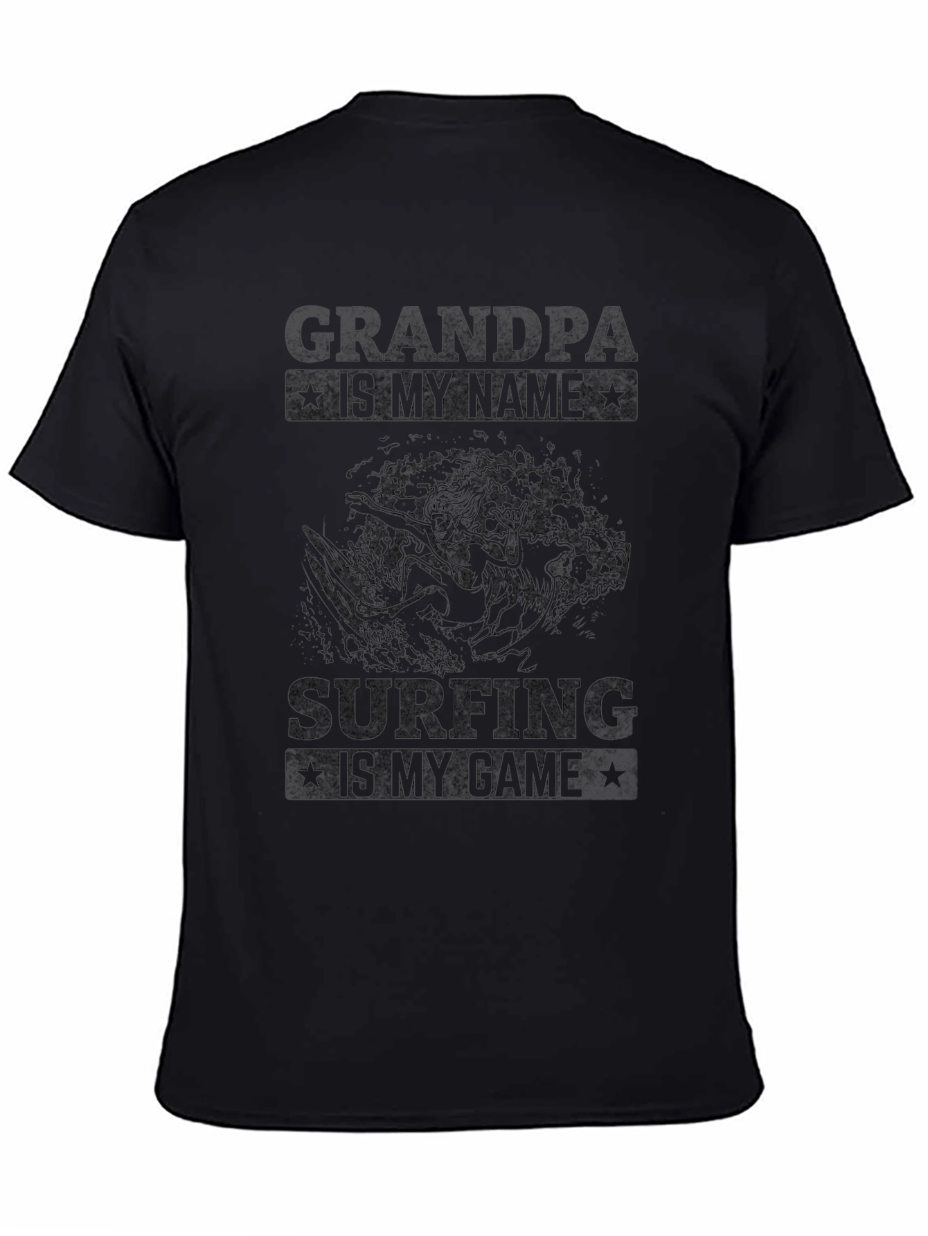 Grandpa Surfing T-Shirt - Black Cotton Tee