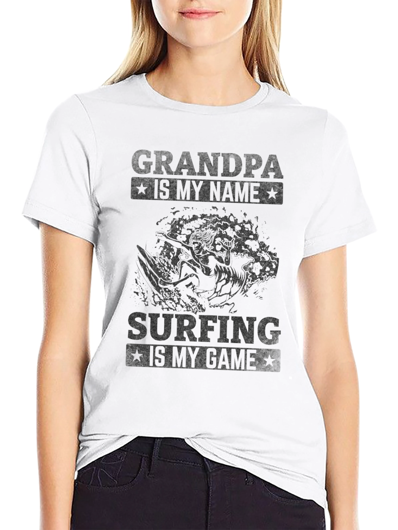 Grandpa Surfing T-Shirt - Black Cotton Tee