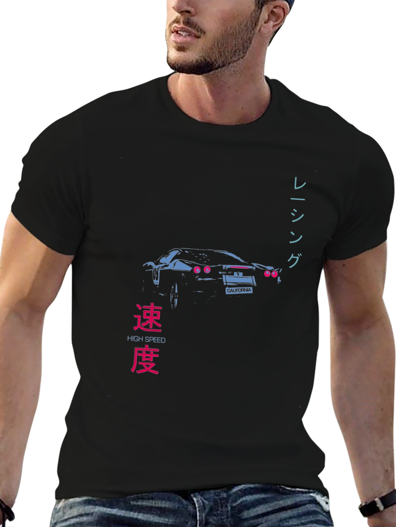 Retro High Speed Racing Car Graphic Tee - Black