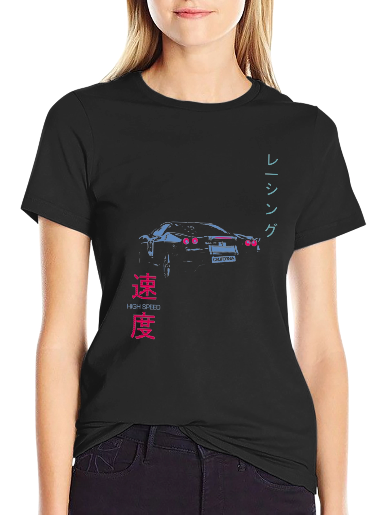 Retro High Speed Racing Car Graphic Tee - Black