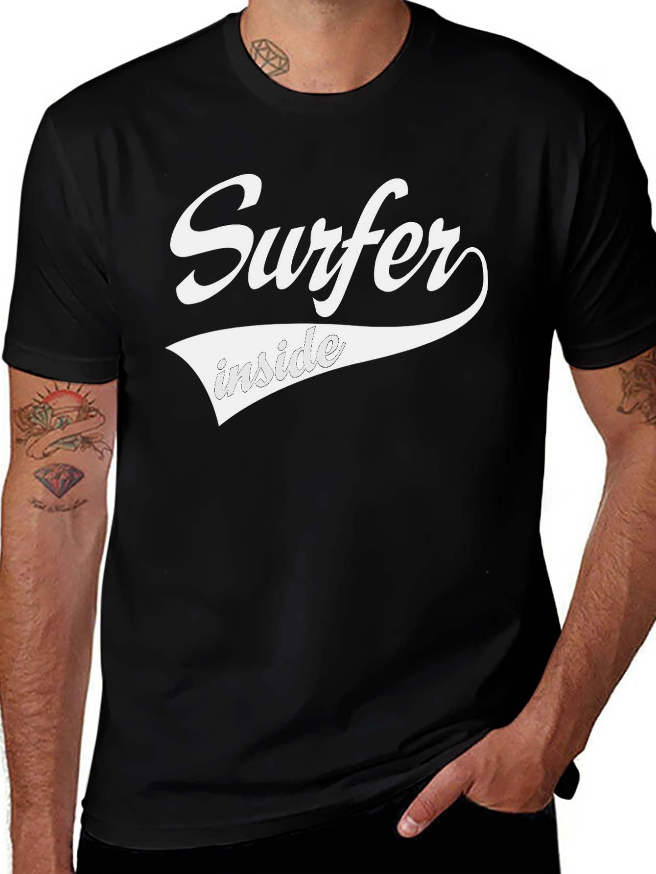 Surfer Inside Graphic Tee - Black Crew Neck T-Shirt