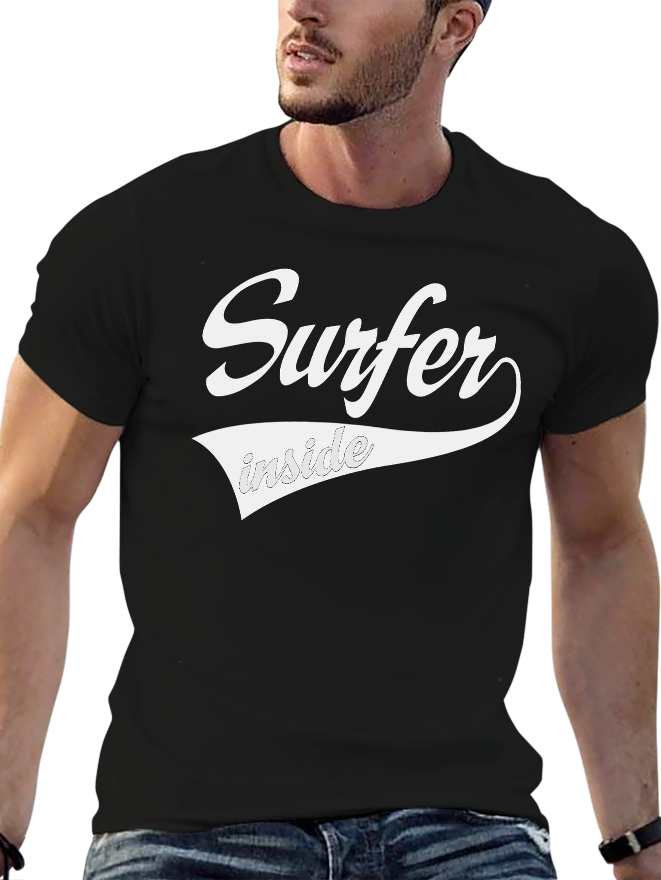 Surfer Inside Graphic Tee - Black Crew Neck T-Shirt