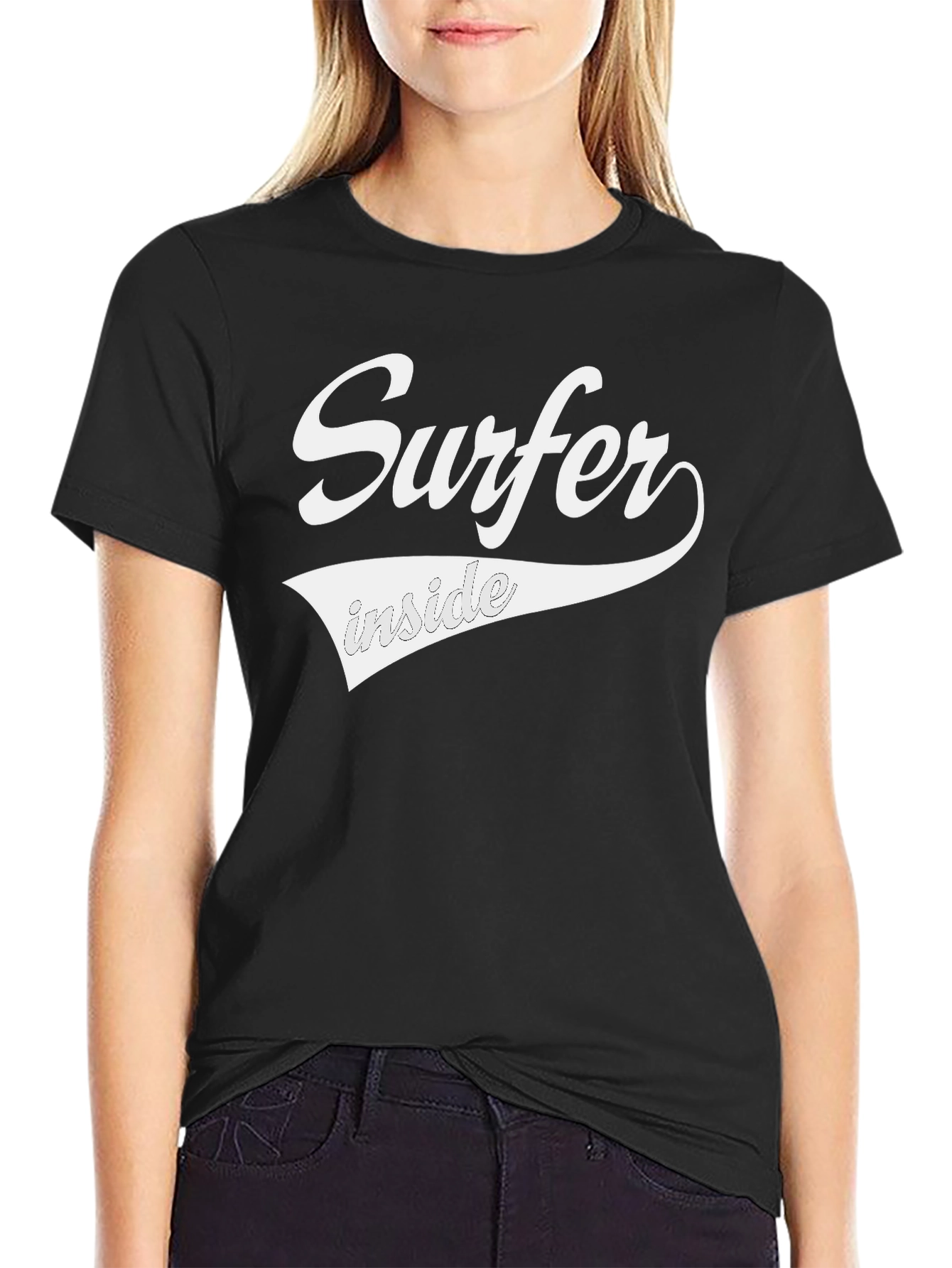 Surfer Inside Graphic Tee - Black Crew Neck T-Shirt