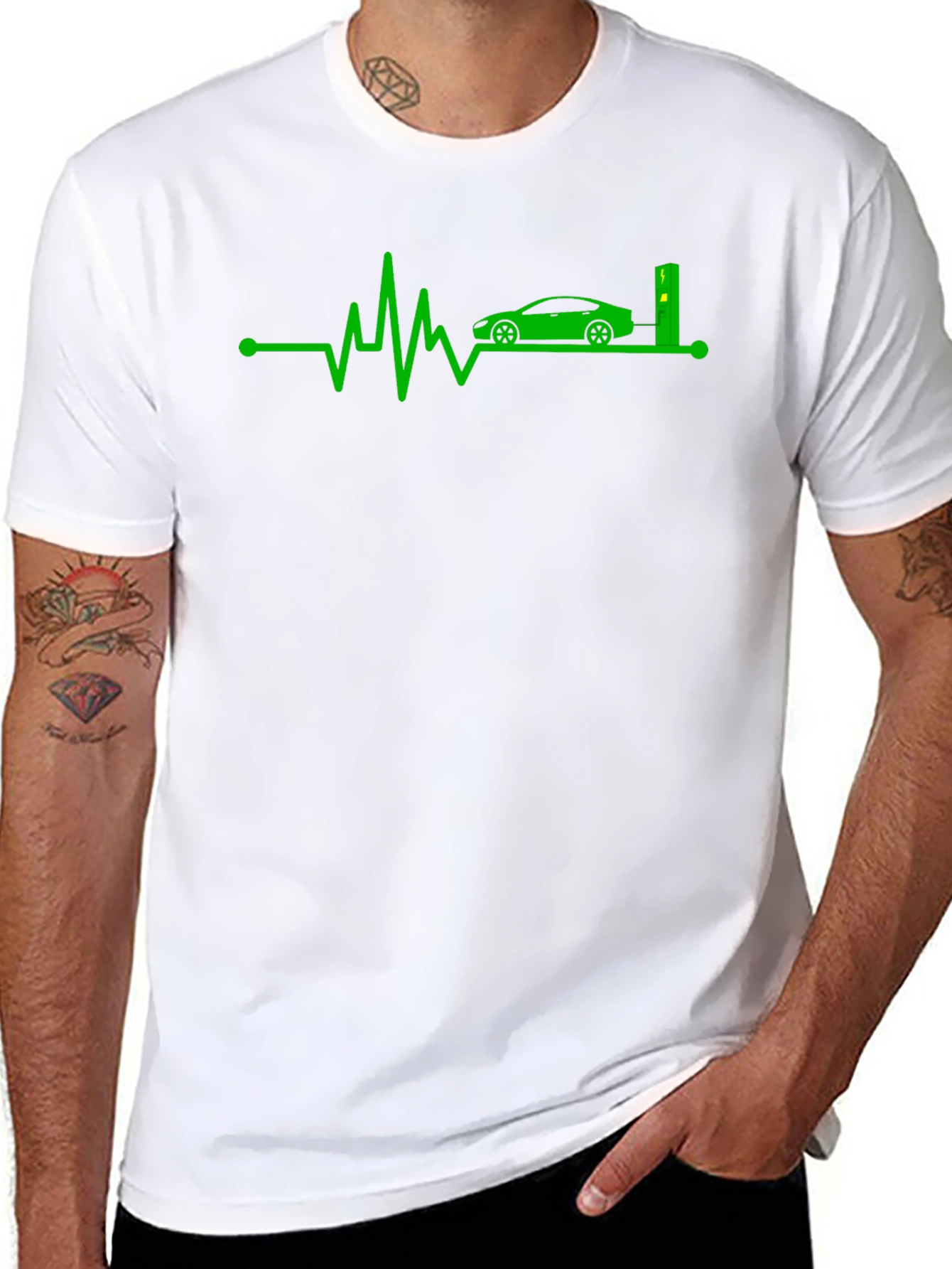 Electric Car Heartbeat T-Shirt - Green Energy